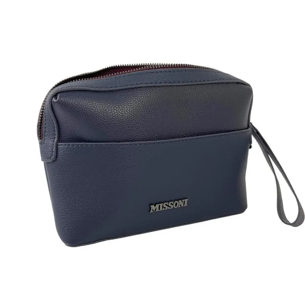 Missoni Cosmetic Makeup Pouch Clutch Travel Bag in Navy Blue Top Zipper